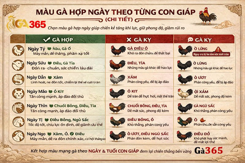 Màu Mạng Gà Đá Theo 12 Con Giáp